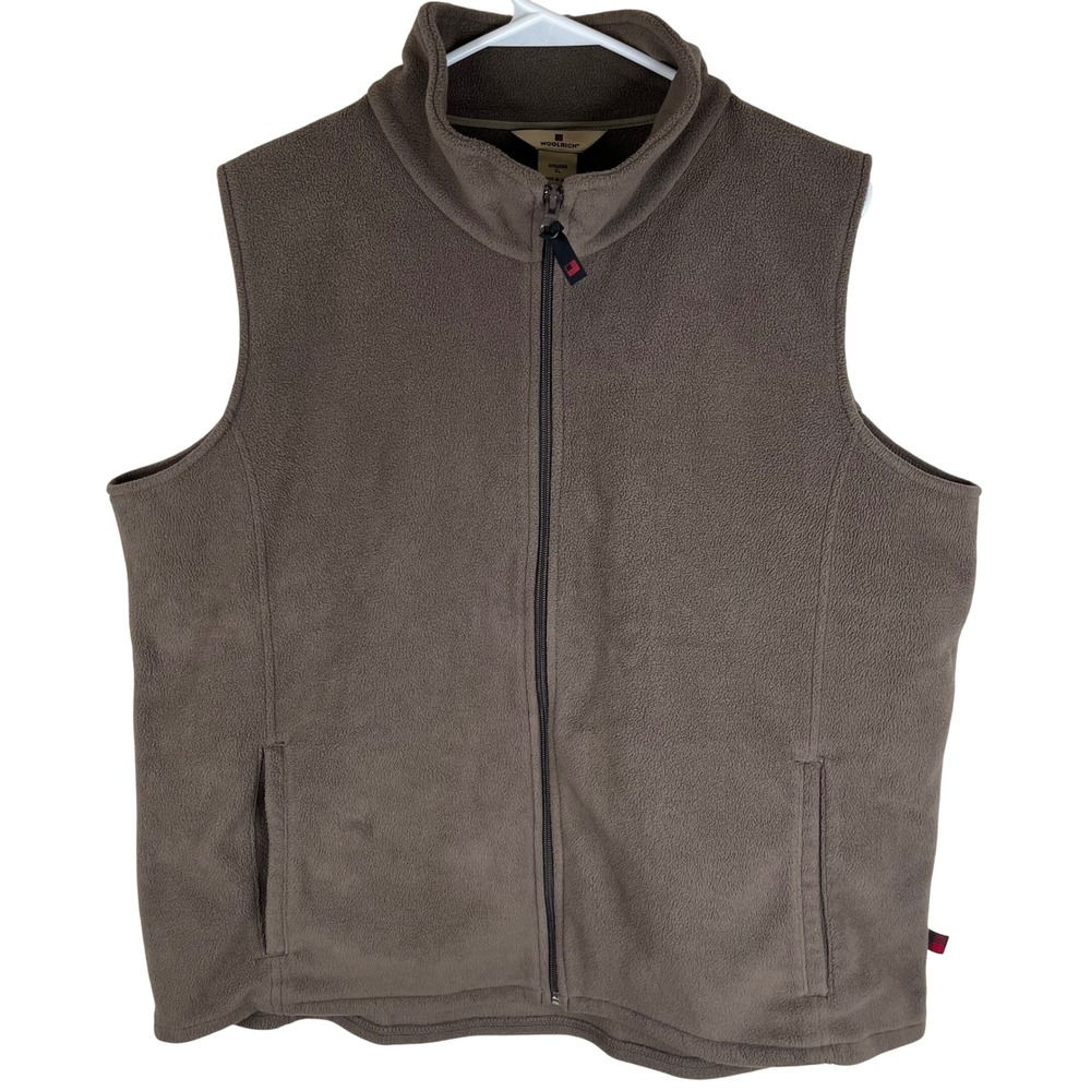 Woolrich Fleece Vest Womens XL Hickory Brown Full Zip MockNeck Sleeveless Jacket